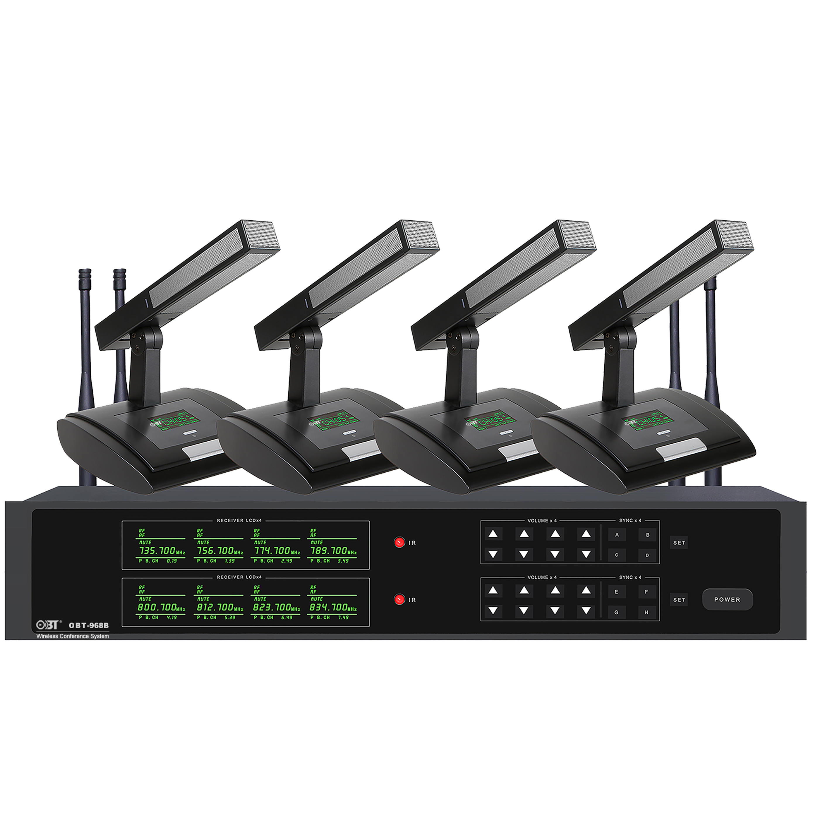 U段無線會(huì)議系統(tǒng)一拖八無線話筒套裝規(guī)格 OBT-968B